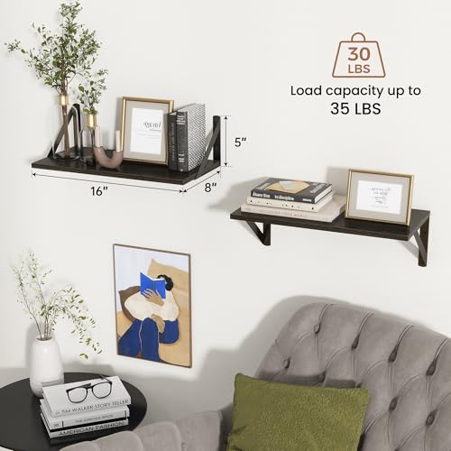 Axeman Floating Shelves for Wall, 16'' x 8'' Black Wall Shelves Set of 2 - color: Black, size: 16 Inch