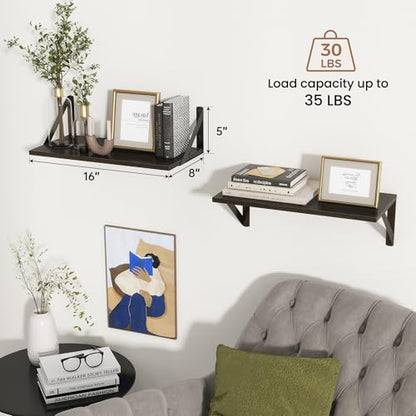 Axeman Floating Shelves for Wall, 16'' x 8'' Black Wall Shelves Set of 2 - color: Black, size: 16 Inch