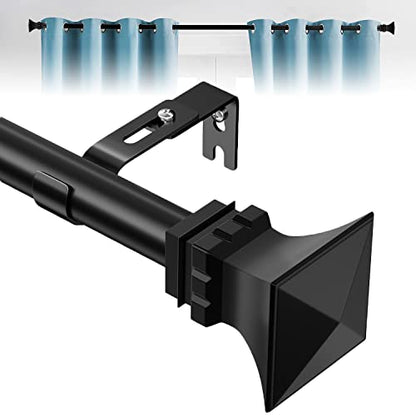 Curtain Rods for Windows 66 to 120 inch with Square Finials, Easy Install Rust Proof Decorative Drapery Rods for Outdoor Patio Bedroom Living Room, 1 inch Diameter, Matte Black - size: 66"-120"