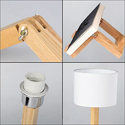 Robot Desk Lamp Set of 2, Creative Bedside Lamp for Bedroom,Wooden Lamp Body Adjustable,DIY E26 Living Room Table Lamps with Fabric Shade,Modern Indoor Decorative Lighting, TB-QBT005-WHM2 - style: Style(Two set)