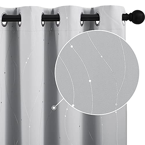 StangH Extra Long Blackout Curtains Silver Line Dots Pattern Thermal Insulated Room Darkening Curtains for Living Room Large Window, W52 x L95 inches, Silver Grey, 2 Panels - color: Silver Light Grey, size: 52"W x 95"L (Pack of 2)