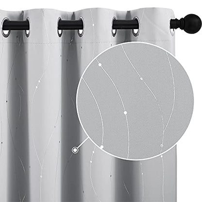 StangH Extra Long Blackout Curtains Silver Line Dots Pattern Thermal Insulated Room Darkening Curtains for Living Room Large Window, W52 x L95 inches, Silver Grey, 2 Panels - color: Silver Light Grey, size: 52"W x 95"L (Pack of 2)