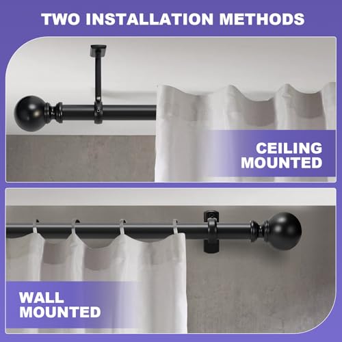 Heavy Duty 1 Inch Adjustable Curtain Rod for Windows & Room Dividers - Steel Construction, 50 lb Weight Capacity, Indoor/Outdoor Use, 30-168 Inch Matte Black - size: 30" - 168"