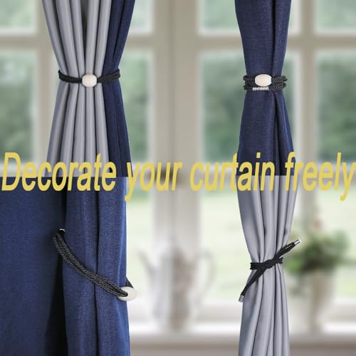 BEL AVENIR Magnetic Curtain Tiebacks, Boho Farmhouse Curtain Tie Backs - color: Black