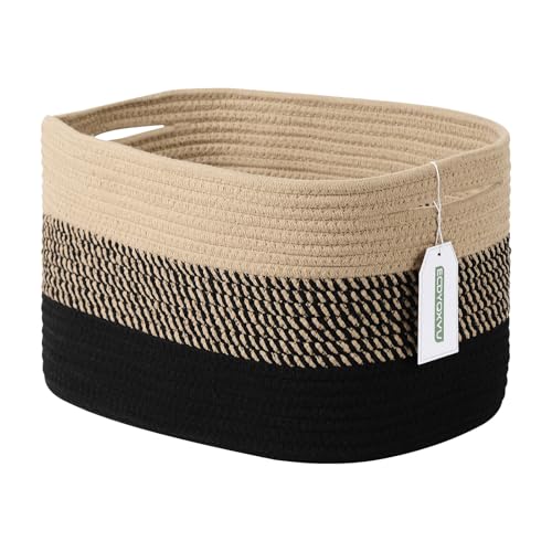 ECDYQXVU 15x10x9 Inch Woven Cotton Rope Storage Basket, 1 Pack - color: Gradient Black/Brown, size: 1 Pack