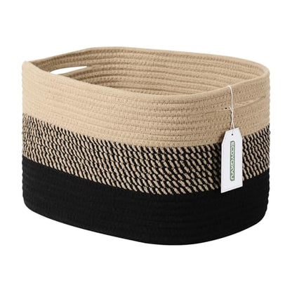 ECDYQXVU 15x10x9 Inch Woven Cotton Rope Storage Basket, 1 Pack - color: Gradient Black/Brown, size: 1 Pack