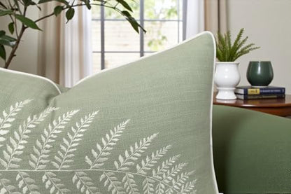 Rudransha Botanical Fern Leaf Embroidery Lumbar Pillow Cover - 14x24 Light Green Cotton - color: Light Green-ferny, size: 24" x 14" (Pack of 1)
