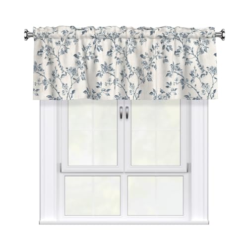 Blue Floral Valances for Windows - Dusty Blue Flower Kitchen Valance Farmhouse Valance Curtain for Bedoom Rustic Floral Light Filtering Valance with Rod Pocket 54 x 18 Inch, 1 Panel - color: Dusty Blue Flower