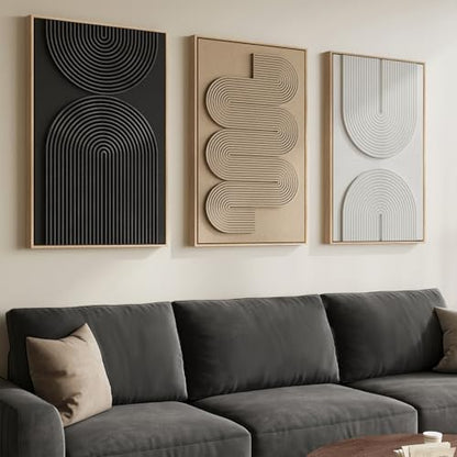 3D Textured Large Framed Boho Neutral Abstract Wall Art Set of 3, 20x30 In - color: Neutral --A, size: 20"w X 30"h X 3pcs