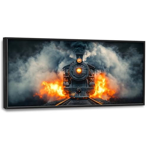 Vintage Train Large Decor Wall Art Framed Pictures for Living Room, Old Locomotive Railway Oversized Canvas Print Painting Modern Extra Large Framed Artwork for Bedroom Office 60"x30" - color: Train, size: 60"L x 30"W