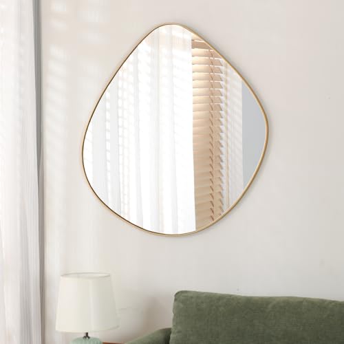 ELEHUME Asymmetrical Wall Mirror Matel Gold Framed Wall Mirror for Living Room Bedroom Bathroom Entryway Wall Decor 32.0" L x 31.5" W ELE-002Gold - color: Gold, size: 32.0"L x 31.5"W