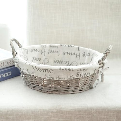 Wicker Bread Basket With Handle, Grey Wicker Storage Basket