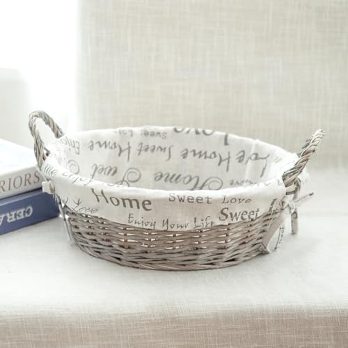 Wicker Bread Basket With Handle, Grey Wicker Storage Basket