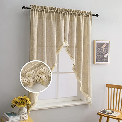 Beda Home Tassel Linen Textured Swag Curtain Valance, Taupe, 36 x 63 in - color: Taupe, size: 36"W x 63"L (Pack of 2)