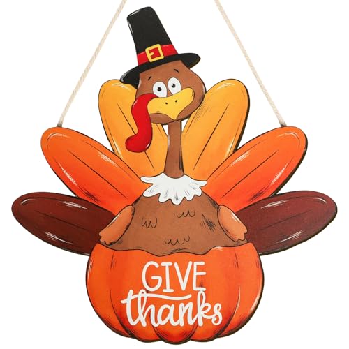 Wood Wreath for Front Door Porch Window Wall Hanging Decor (Thanksgiving) - style: Thanksgiving
