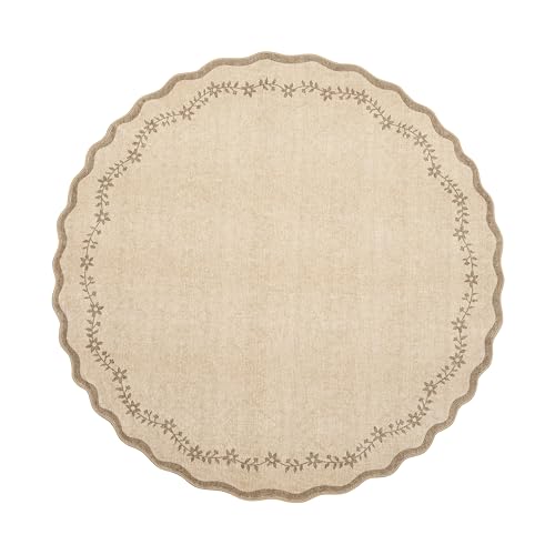 GarveeHome Round Rugs 4ft Scalloped Washable Small Circle Rug for Kids Room - color: Jute, size: 4' (Round)