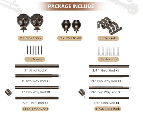 KAMANINA Double Curtain Rod 66 to 120 Inch, Long Adjustable Rods, Bronze - color: Antique Bronze, size: 66-120"