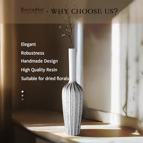 Elegant Silver Floor Vase - 23.62 Inch Tall Decorative Vase for Dried Flowers & Home Décor, Resin Tall Floor Vase