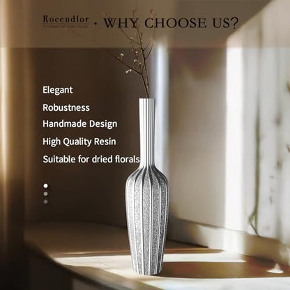 Elegant Silver Floor Vase - 23.62 Inch Tall Decorative Vase for Dried Flowers & Home Décor, Resin Tall Floor Vase