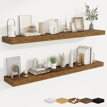 Floating Shelves for Wall, Wall Mounted Wood Shelves, Brown, Set of 2, 55in - color: Rustic Brown, size: 55"W x 6.5"D , 2 Pack