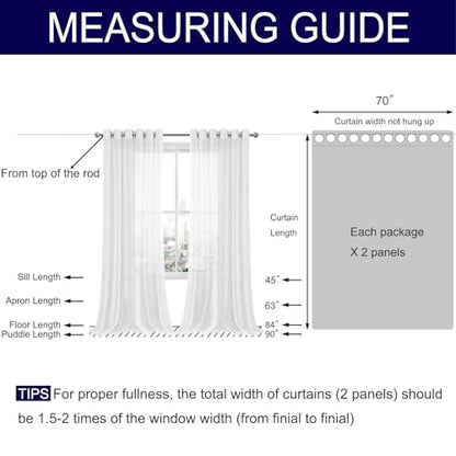 DWCN White Faux Linen Sheer Curtains - Grommet Voile Window Curtain Drapes for Bedroom Living Room 70 x 95 inch Length, Set of 2 - color: White, size: 70"W x 95"L (Pack of 2)