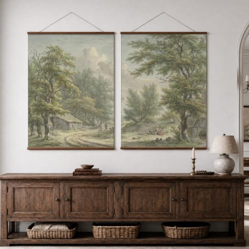 InSimSea Extra Large 2 Pcs Framed Wall Art, Woodland Cabin Sketch 36x48 In - color: Tranquil Countryside
