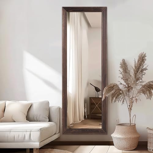 MELOMOIR Rustic Solid Wood Full Length Mirror, 64"x21", Charcoal Brown - color: Charcoal-grilled Brown, size: 64"L x 21"W