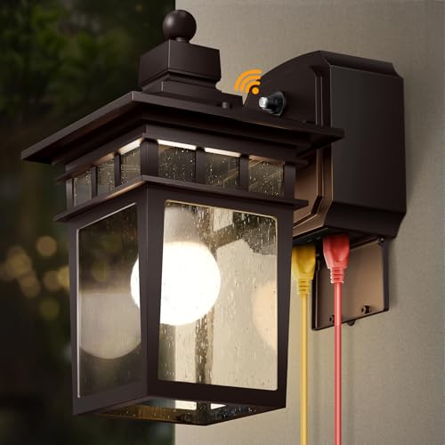 Porch Lights with GFCI Outlet, Dusk to Dawn Outdoor Wall Light Bronze | Anti-Rust Waterproof Aluminum Construction,Easy Installation,E26 Socket Outside Exterior Lights for House Garage Front Door - color: Bronze, size: 1-Pack-Dusk to Dawn