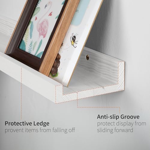 SAUMONIERES Picture Ledge Shelf Floating Book Shelves Set of 2 Wall Mounted Solid Wood for Bedroom Bathroom Living Room Kitchen, 24 Inch White - color: White, size: 24 inch