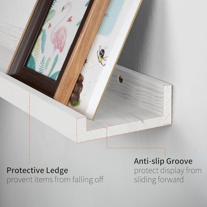 SAUMONIERES Picture Ledge Shelf Floating Book Shelves Set of 2 Wall Mounted Solid Wood for Bedroom Bathroom Living Room Kitchen, 36 Inch White - color: White, size: 36 inch