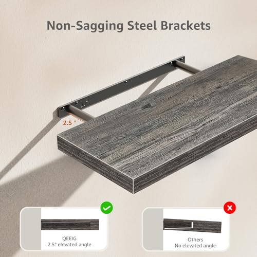 QEEIG Bathroom Long Floating Shelves for Wall (Grey, Set of 2, 23.6") - color: D. Grey, size: 23.6"