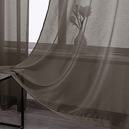 DONREN Chocolate Brown Faux Linen Semi Sheer Transparent Window Curtain Grommet Panels for Bedroom, Living Room(2 Panels,52 W x 63 inch Long) - color: Chocolate Brown, size: 52"W x 63"L (Pack of 2)