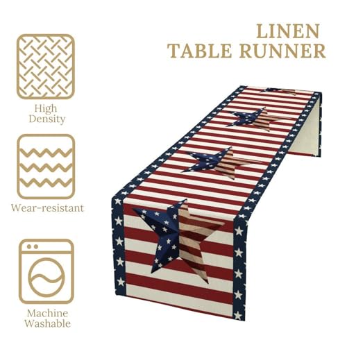 4th of July Table Runner, Patriotic Independence Day American Stars Stripes Flag Print Table Runner for Farmhouse Kitchen Dining Holiday Birthday Party, 13x36inch - color: 4th of July-4, size: W13"x L36"