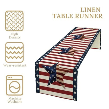 4th of July Table Runner, Patriotic Independence Day American Stars Stripes Flag Print Table Runner for Farmhouse Kitchen Dining Holiday Birthday Party, 13x36inch - color: 4th of July-4, size: W13"x L36"