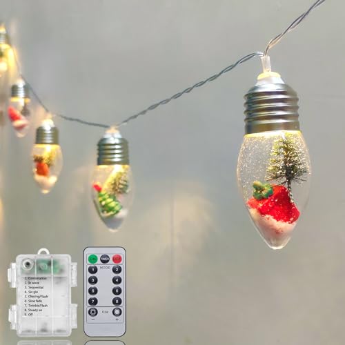 Christmas Lights 6.8Ft LED Christmas Tree Snow Globe Light 10 Shatterproof Edison Bulbs Battery Operated Light with Remote Timer, String Lights Indoor for Bedroom Porch Garden Party Xmas Decor - size: Christmas Lights with Tree