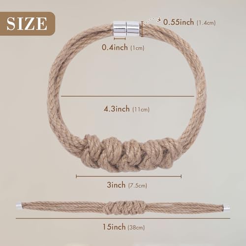 NICEEC 2 Pack Natural Jute Rope Curtain Tiebacks Elegant Boho Style Magnetic Drape Tie Backs Soft Hand-Woven Rope Curtain Holdbacks for Home & Office Drapery (Jute knot-04) - color: Jute Knot-04, size: 2 Pack