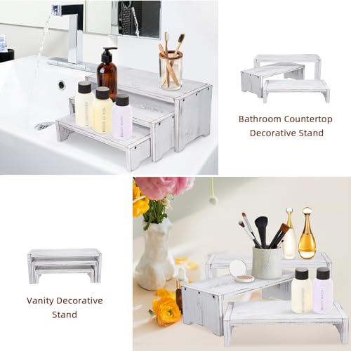 3-Tier Wooden Cupcake Stand & Display Risers, Multi-Tier Display Stand for Food, Desserts, & Collections - color: White