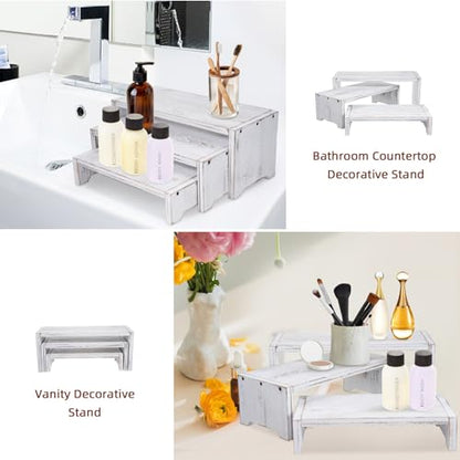 3-Tier Wooden Cupcake Stand & Display Risers, Multi-Tier Display Stand for Food, Desserts, & Collections - color: White