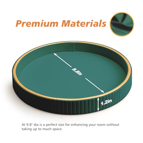 SANZIE Leather Tray Desktop Storage Organizer, Round Valet Tray, Green - color: Green Disc