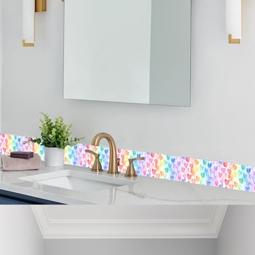 HOMETITUTE Peel and Stick Wallpaper Border 4x196in Rainbow Heart Pattern - color: Rainbow