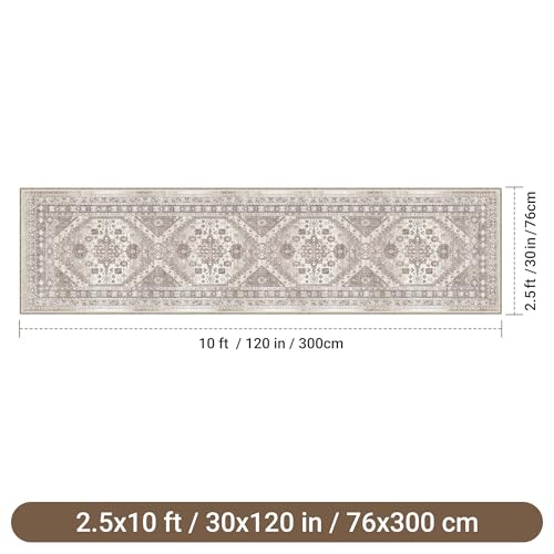 befbee 2'6"x10' Runner Rug for Hallway Washable Non Slip Kitchen Rug Brown - color: Brown/Beige, size: 2'6" x 10' (Runner)