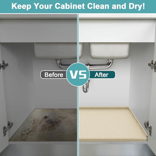 Under Kitchen Sink Mats and Protectors, Waterproof, 34" x 22", Beige - color: Beige, size: 34" x 22"