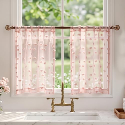 MYSKY HOME Pink Sheer Curtains 30 inch Length for Small Window,2 Panels - color: 1-dusty Pink, size: 26"W x 30"L (Pack of 2)