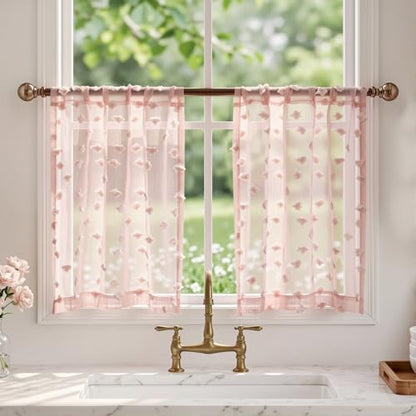 MYSKY HOME Pink Sheer Curtains 30 inch Length for Small Window,2 Panels - color: 1-dusty Pink, size: 26"W x 30"L (Pack of 2)