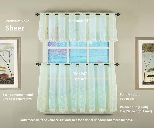 Today's Curtain, Samantha Embroidered Sheer Tier 24", Ecru, 59" W x 24" L - color: Ecru, size: 59"W x 24"L (Pack of 1)