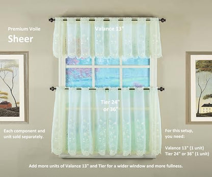 Today's Curtain, Samantha Embroidered Sheer Tier 24", Ecru, 59" W x 24" L - color: Ecru, size: 59"W x 24"L (Pack of 1)