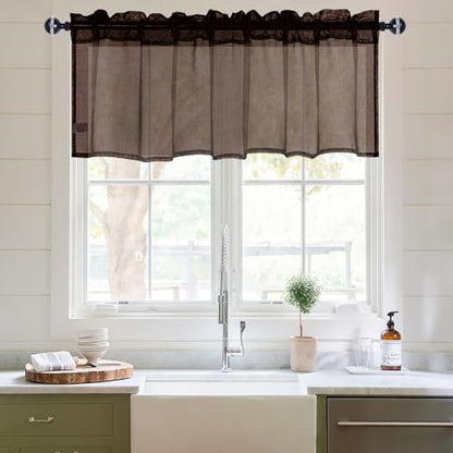 DWCN Sheer Valance, Semi Vole Curtain Valance for Cafe, Bedroom, Basement, Rod Pocket Linen Look Drapes, 1 Panel, Brown, 42 by 18 Inches Long - color: Brown, size: 42"W x 18"L (Pack of 1)