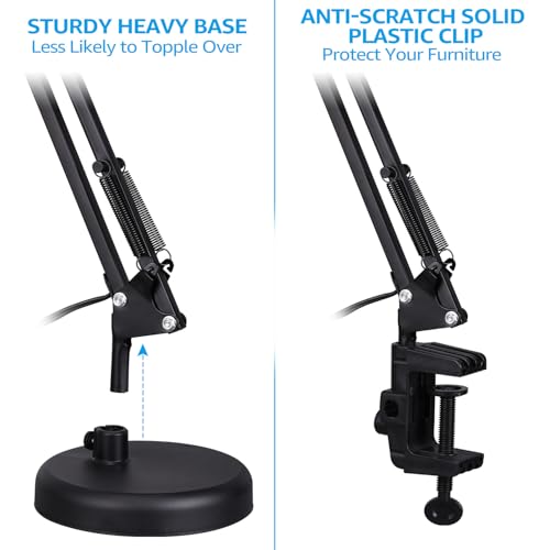 TORCHSTAR Metal Desk Lamp, Adjustable Swing Arm, E26, Black - color: Black, size: 1 Unit