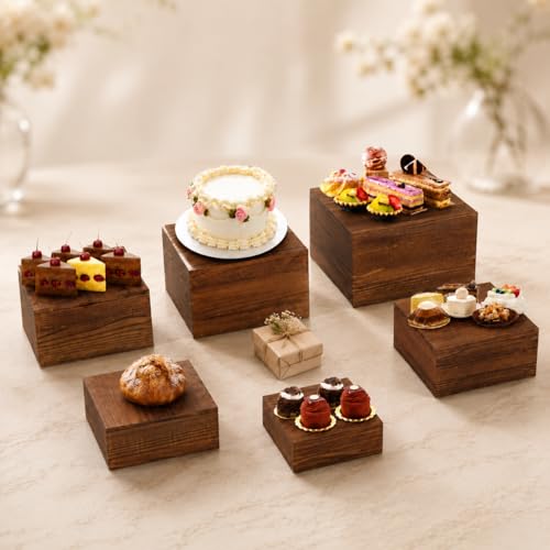6 Pack Buffet Risers and Stands, Wood Risers for Buffet Table, Party Decor