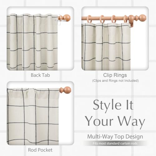 DriftAway 100% Blackout Plaid Linen Curtains 84 Inches Long 2 Panels Black - color: Black, size: 52"W x 84"L (Pack of 2)
